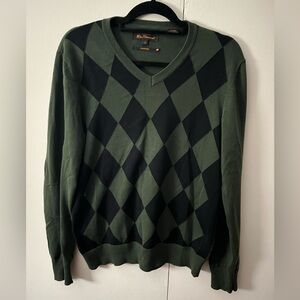 Ben Sherman Olive and Black Argyle V-Neck Sweater size small